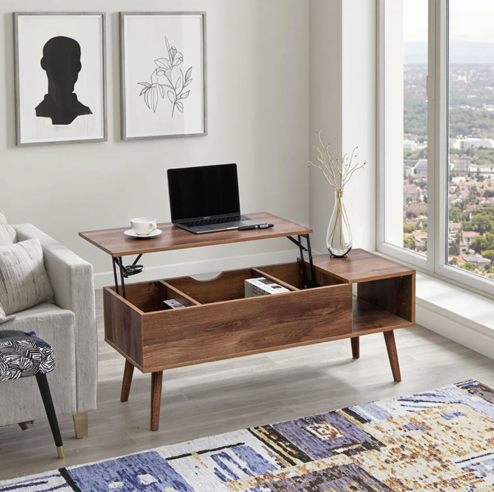 Vintage Lift-Top Coffee Table with Hidden Storage