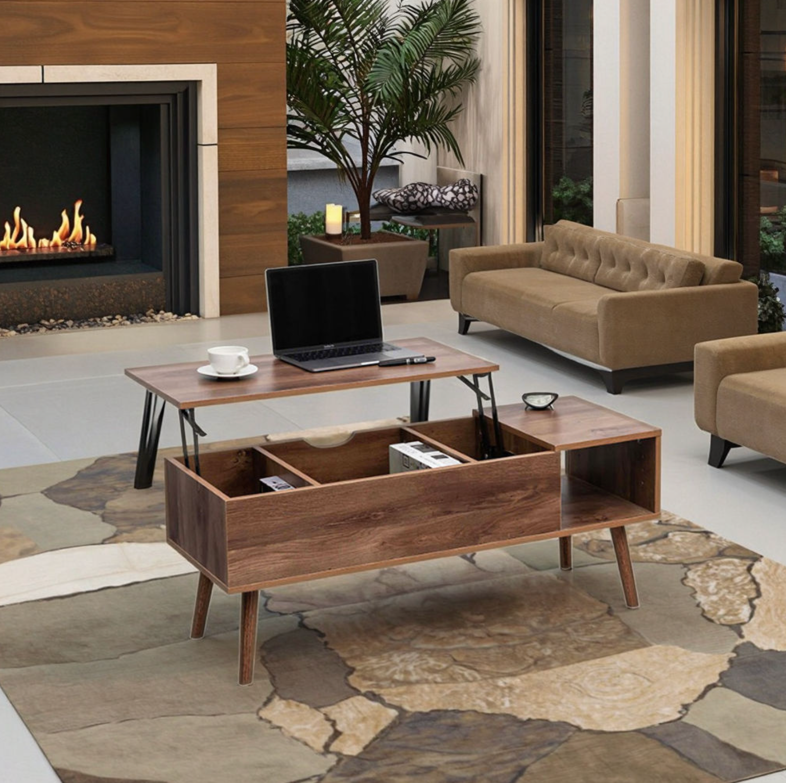 Vintage Lift-Top Coffee Table with Hidden Storage
