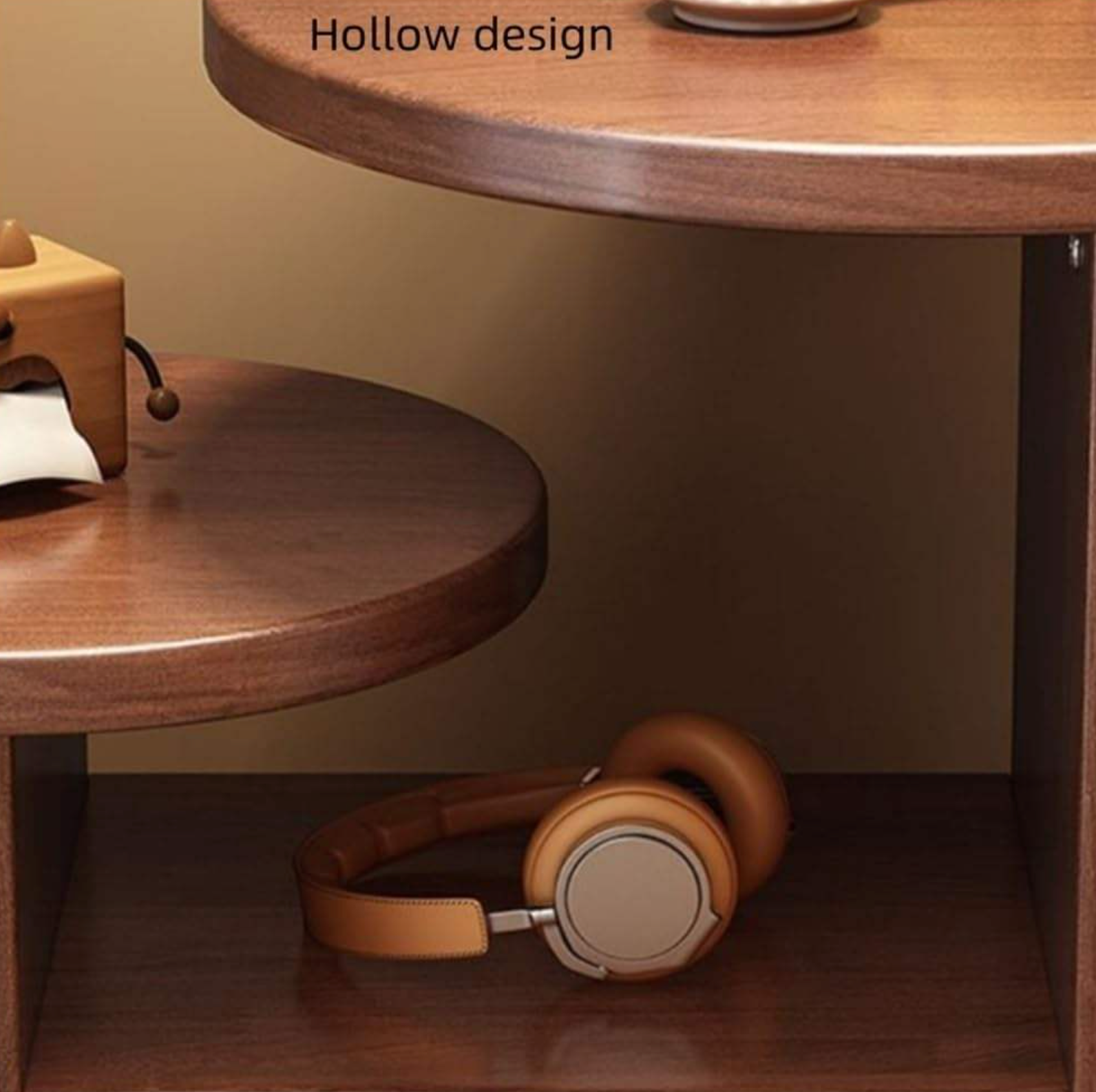 Modern Brown Solid Wood Round Nightstand