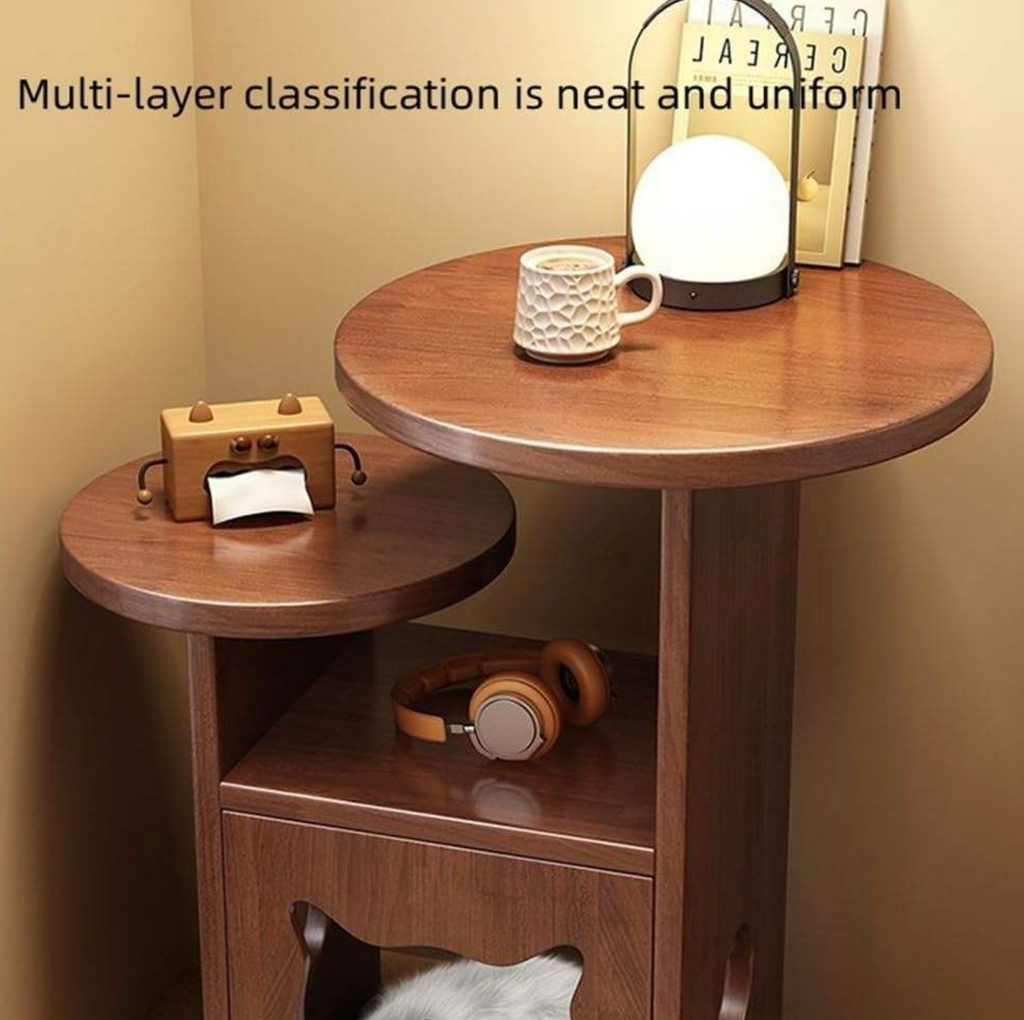 Modern Brown Solid Wood Round Nightstand