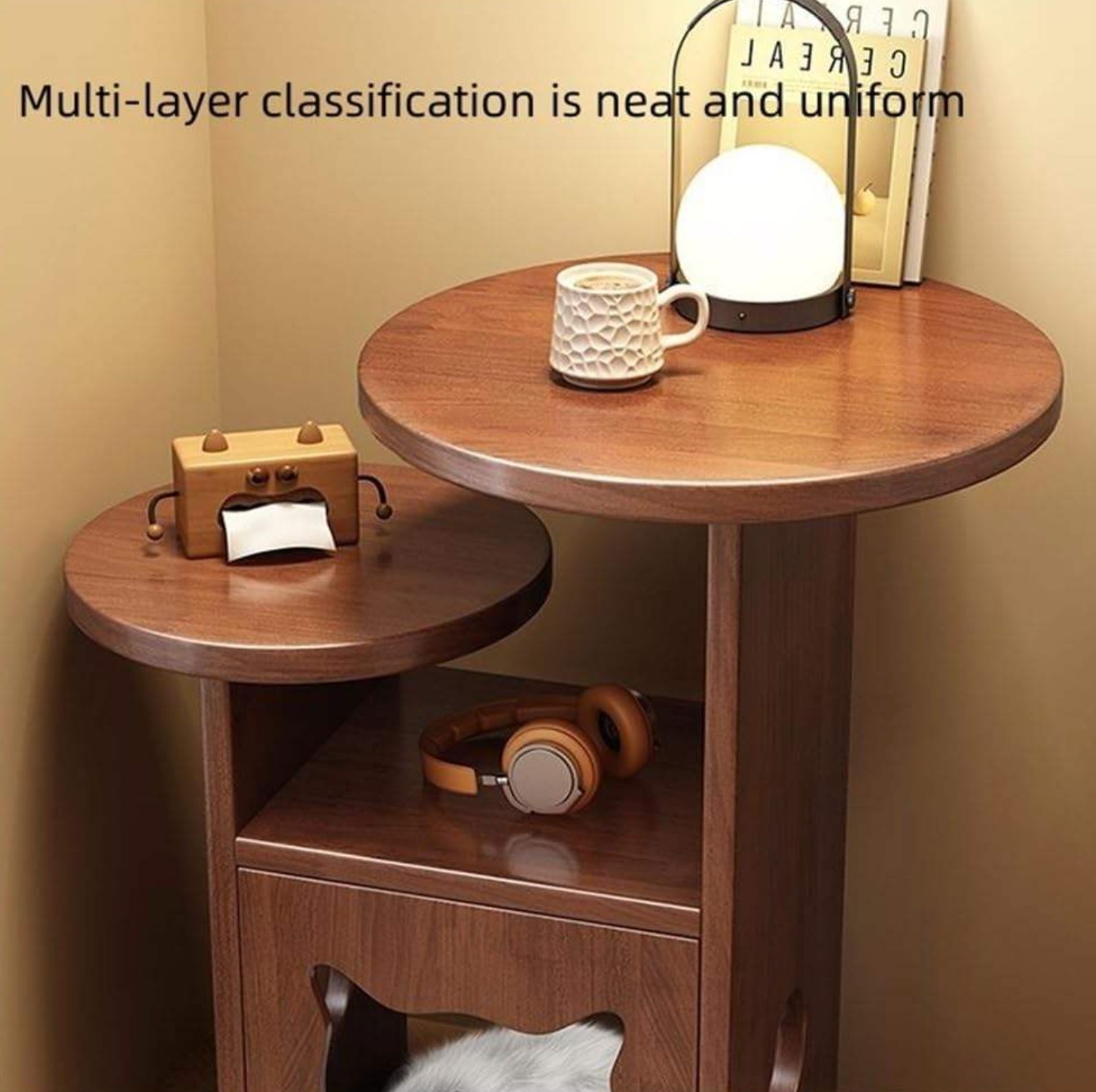 Modern Brown Solid Wood Round Nightstand