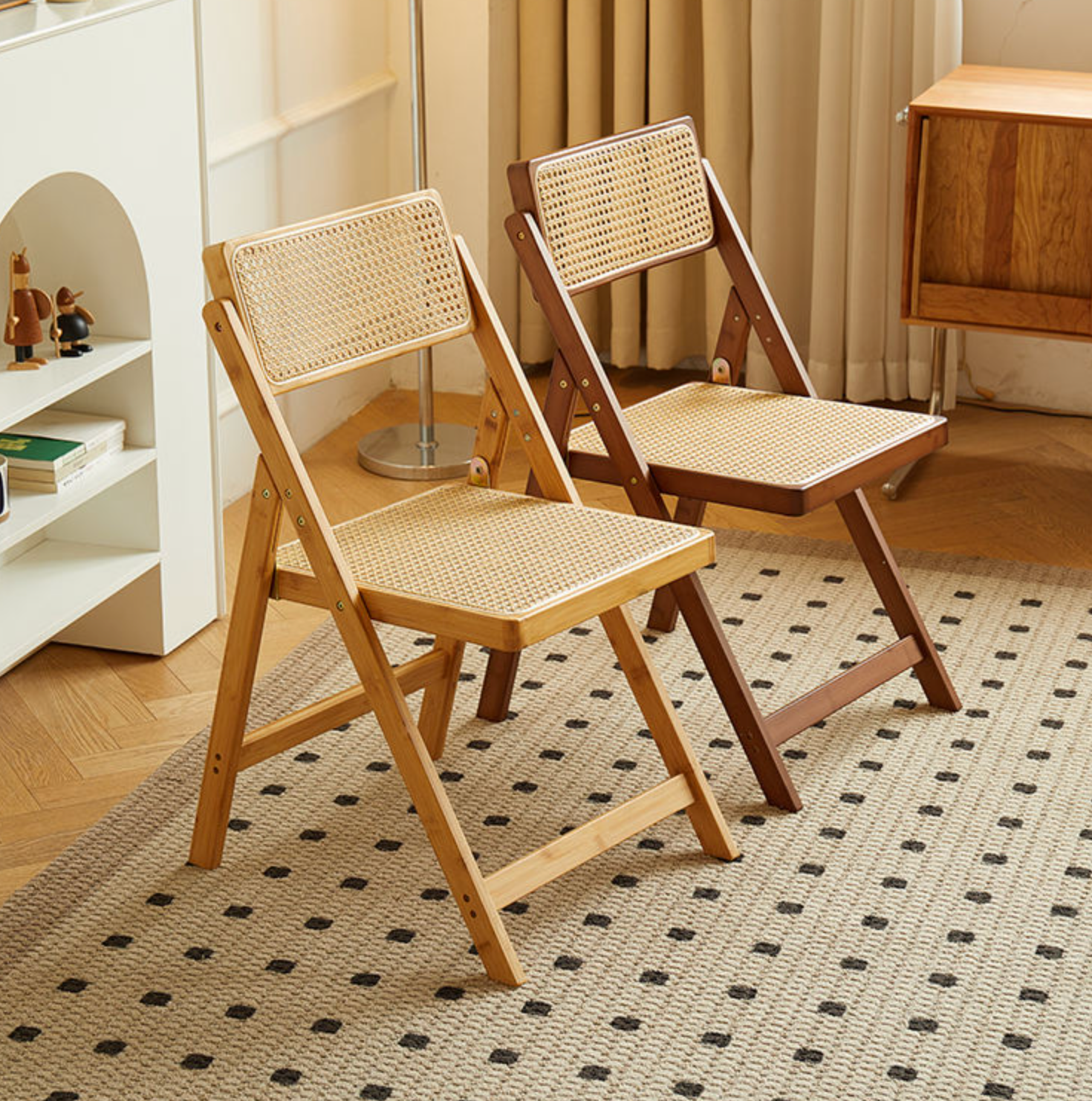 Nordic Bamboo Folding Dining Chair with Backrest