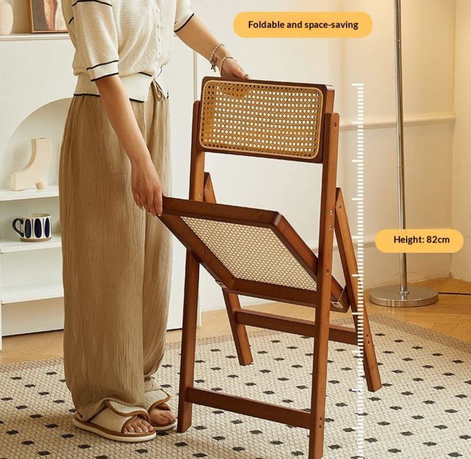 Nordic Bamboo Folding Dining Chair with Backrest