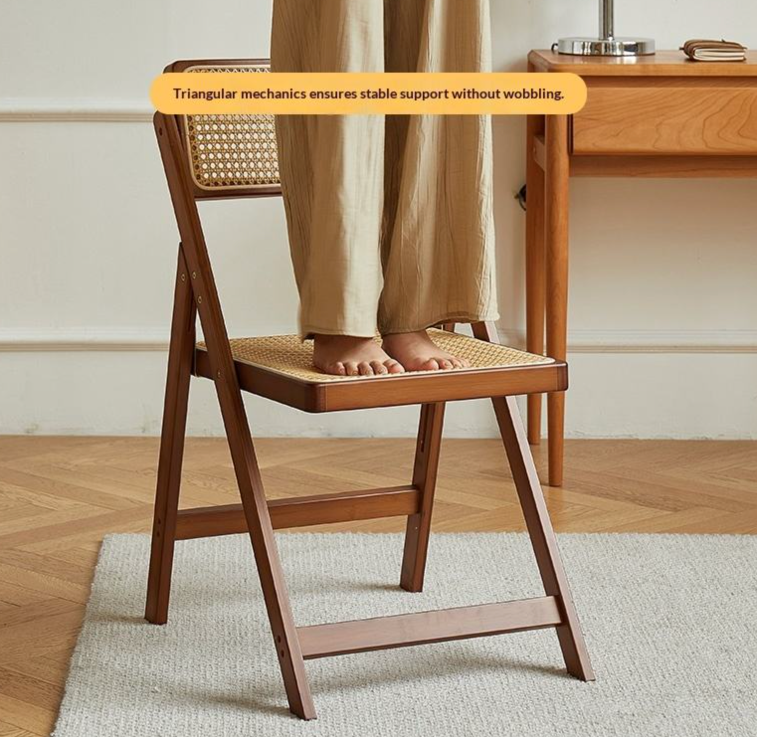 Nordic Bamboo Folding Dining Chair with Backrest