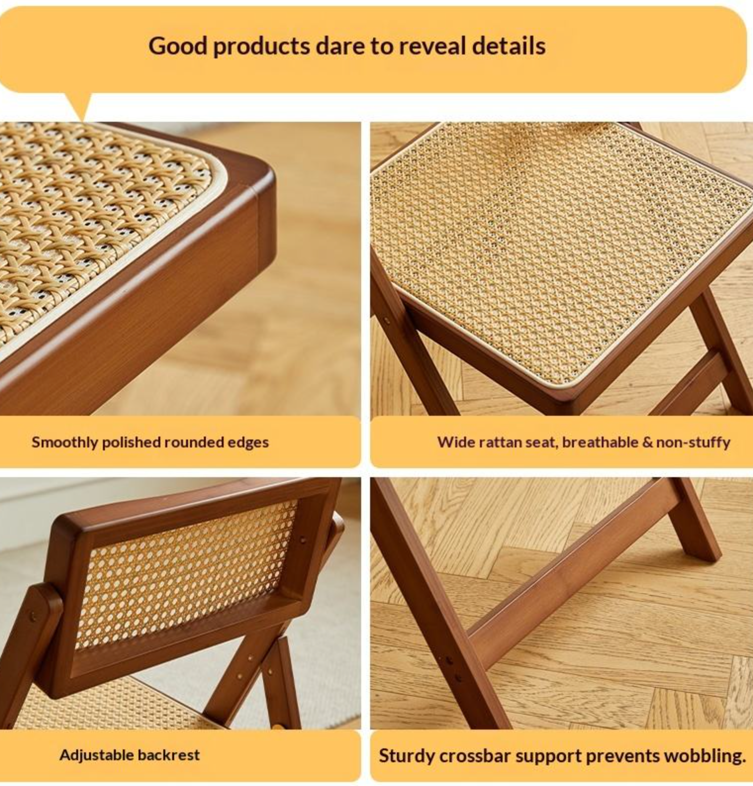 Nordic Bamboo Folding Dining Chair with Backrest