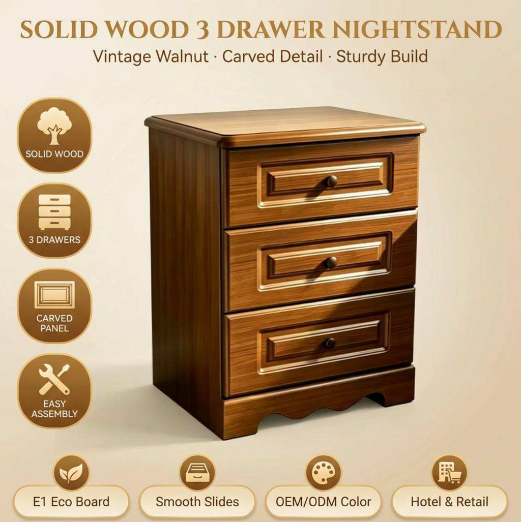 Retro Classic 3-Drawer Wooden Cabinet