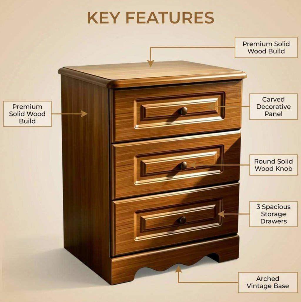 Retro Classic 3-Drawer Wooden Cabinet