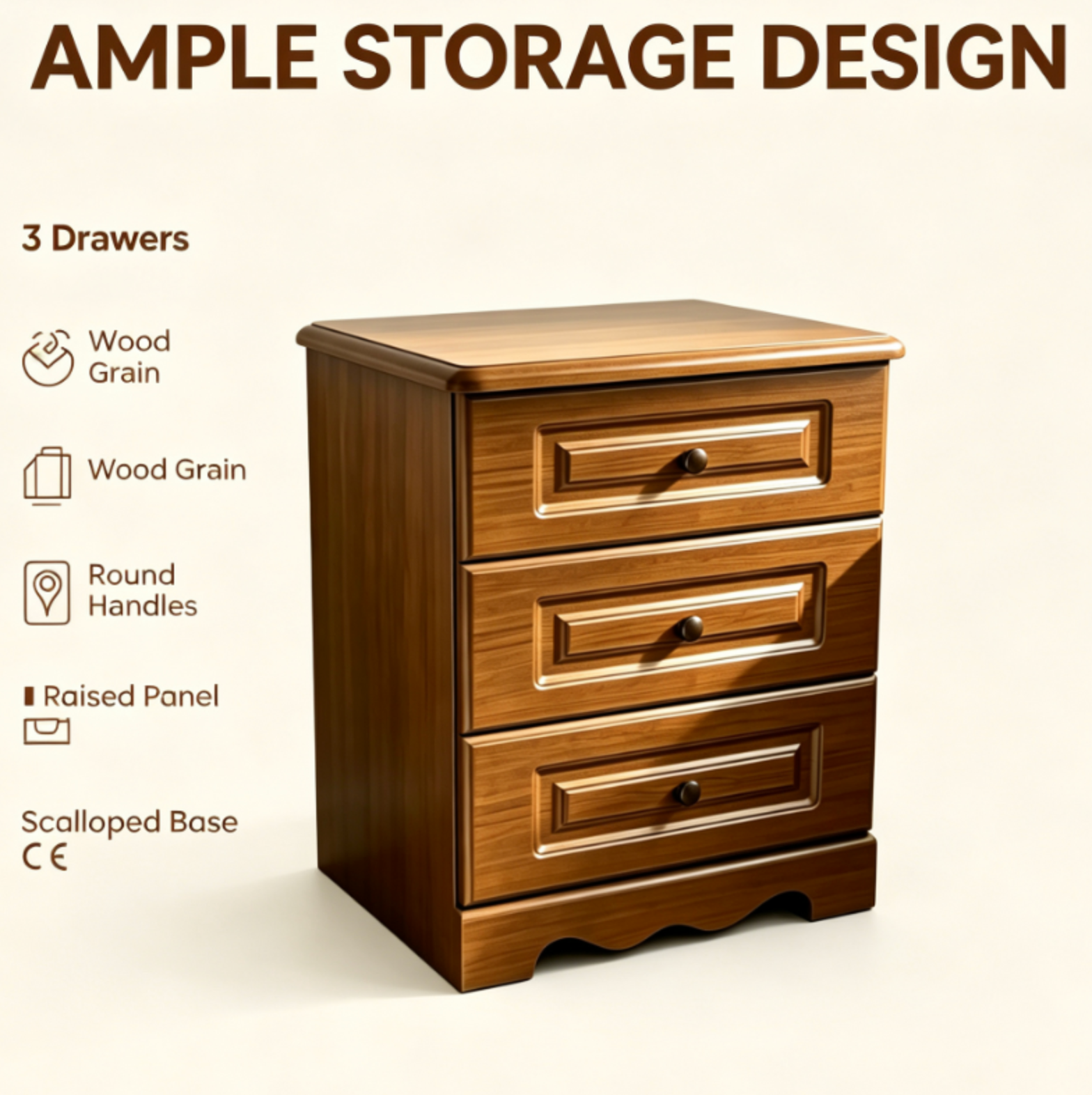 Retro Classic 3-Drawer Wooden Cabinet